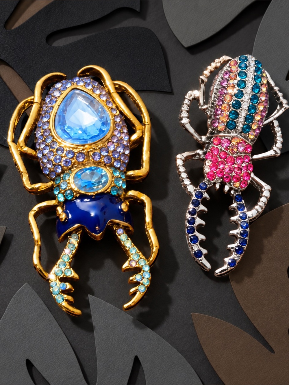 Jeweled Beetle Brooch Duo – Sparkly Bug Besties